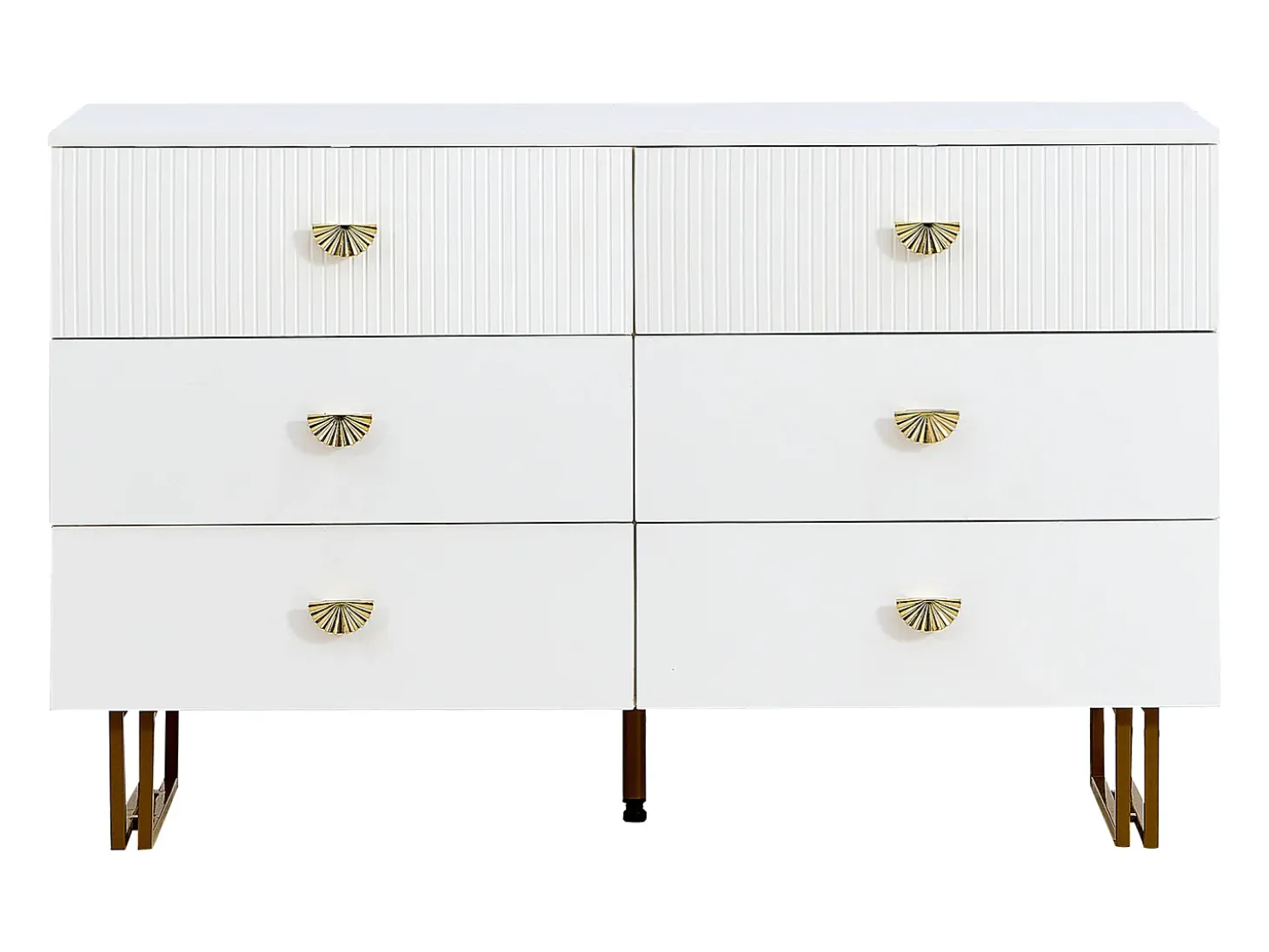 Buffet moderno 120x40x75 cm - con 6 cajones - Patas de acero - MDF - Blanco