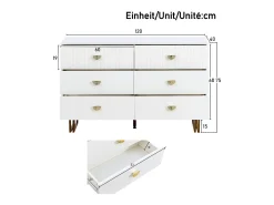 Buffet moderno 120x40x75 cm - con 6 cajones - Patas de acero - MDF - Blanco