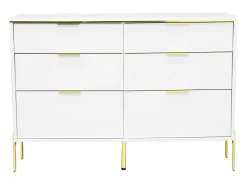 Buffet moderno 120x40x85,5 cm - con 6 cajones - Blanco y dorado