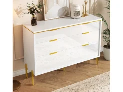 Buffet moderno 120x40x85,5 cm - con 6 cajones - Blanco y dorado