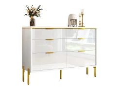 Buffet moderno 120x40x85,5 cm - con 6 cajones - Blanco y dorado