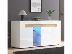Buffet moderno 140x40x70 cm - con iluminación LED - con 3 puertas - blanco