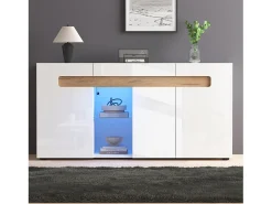 Buffet moderno 140x40x70 cm - con iluminación LED - con 3 puertas - blanco