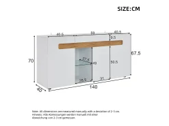 Buffet moderno 140x40x70 cm - con iluminación LED - con 3 puertas - blanco