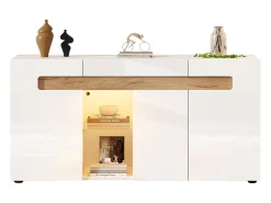 Buffet moderno 140x40x70 cm - con iluminación LED - con 3 puertas - blanco