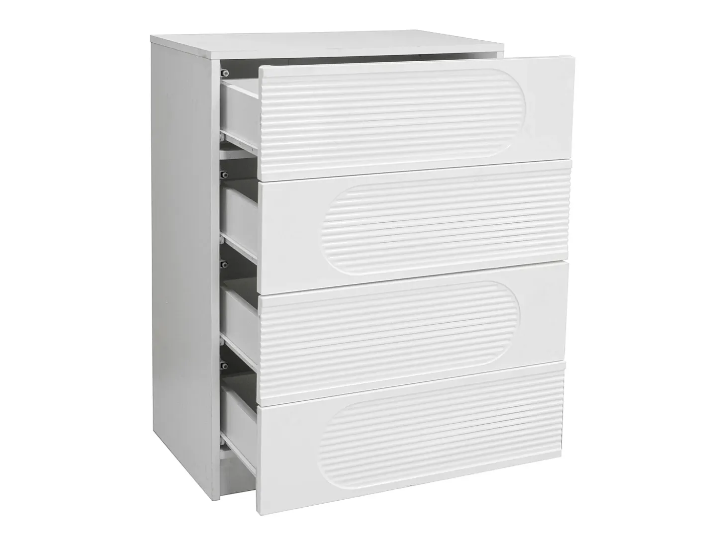 Buffet moderno 60x38.5x85 cm - Mueble de almacenamiento con 4 cajones - Acabado brillante - Blanco