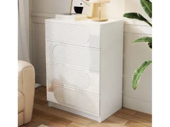 Buffet moderno 60x38.5x85 cm - Mueble de almacenamiento con 4 cajones - Acabado brillante - Blanco