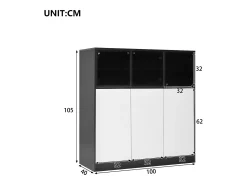 Buffet moderno 100x40x105cm - con 3 puertas de vidrio y 3 puertas blancas - con LED - tablero de partículas - Blanco + Negro