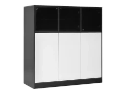 Buffet moderno 100x40x105cm - con 3 puertas de vidrio y 3 puertas blancas - con LED - tablero de partículas - Blanco + Negro
