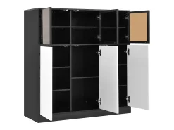 Buffet moderno 100x40x105cm - con 3 puertas de vidrio y 3 puertas blancas - con LED - tablero de partículas - Blanco + Negro