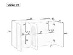 Buffet moderno 120x40x78.5cm - con 3 puertas - con estantes ajustables - motivo en U - Negro
