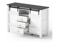 Buffet moderno 120x40x80cm - con 2 puertas correderas y 3 cajones - Blanco + Marrón