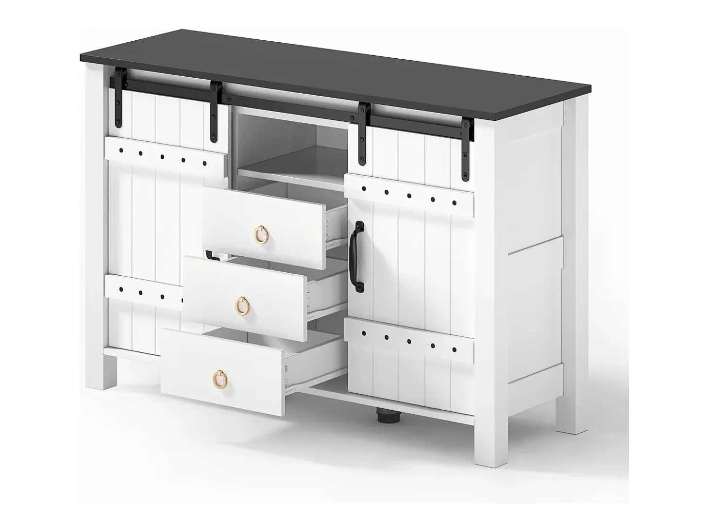 Buffet moderno 120x40x80cm - con 2 puertas correderas y 3 cajones - Blanco + Marrón