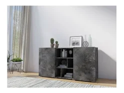 Buffet NARVA 130 cm efecto pizarra - 2 puertas y 6 nichos - 132.4 x 68.1 x 39.5 cm