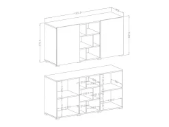 Buffet NARVA 130 cm efecto pizarra - 2 puertas y 6 nichos - 132.4 x 68.1 x 39.5 cm