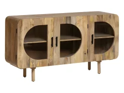 Buffet Nova de madera de mango con vitrinas redondeadas