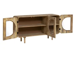 Buffet Nova de madera de mango con vitrinas redondeadas