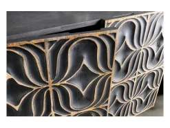 Buffet PALAZZO 180 cm – Madera maciza gris y dorada – Tallado estilo retro-veneciano