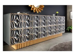 Buffet PALAZZO 180 cm – Madera maciza gris y dorada – Tallado estilo retro-veneciano