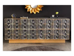 Buffet PALAZZO 180 cm – Madera maciza gris y dorada – Tallado estilo retro-veneciano