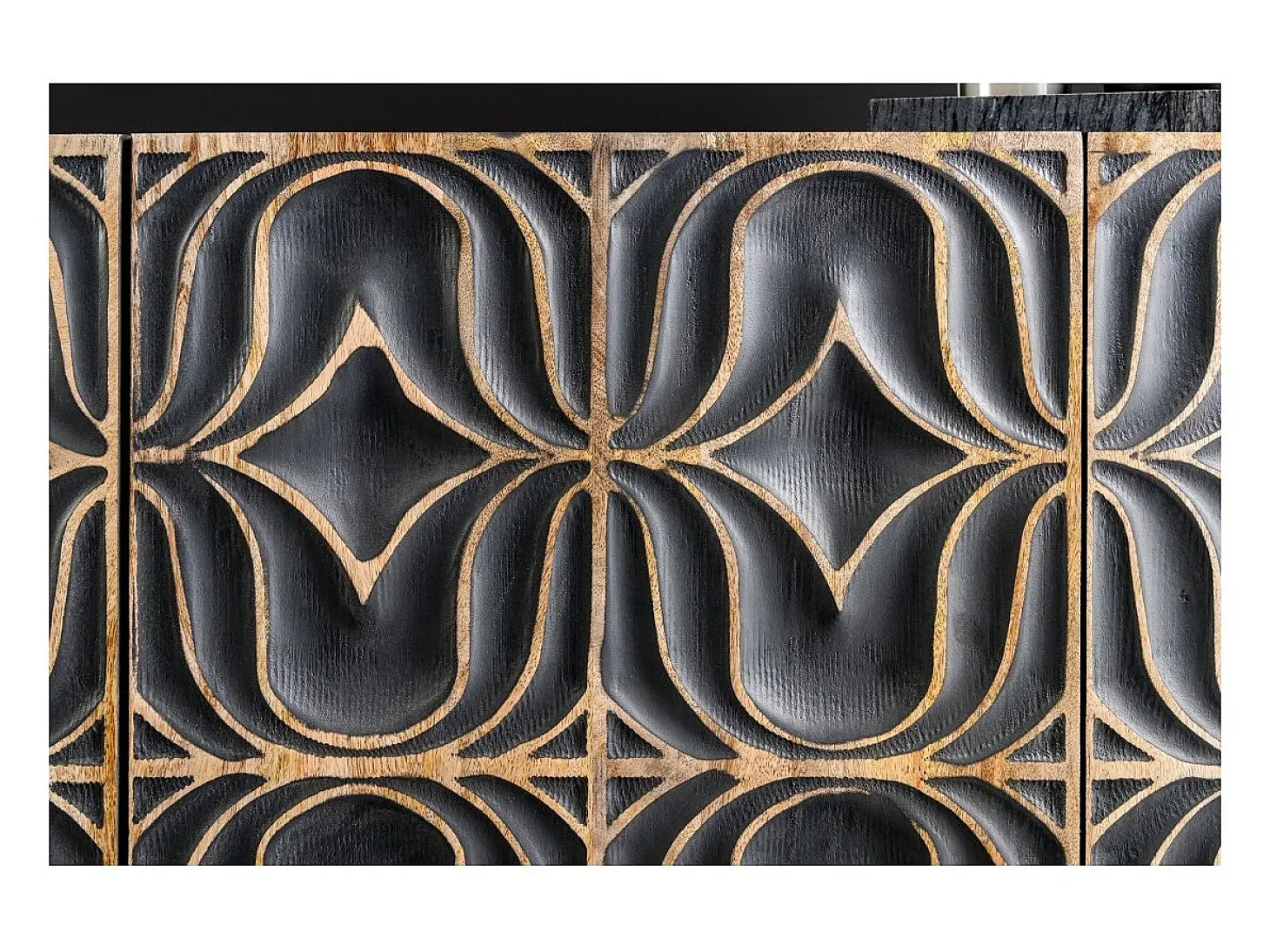 Buffet PALAZZO 180 cm – Madera maciza gris y dorada – Tallado estilo retro-veneciano