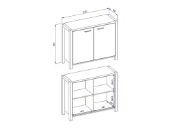 Buffet pequeño modelo 110cm colección TIVORA con 2 puertas color roble y negro.