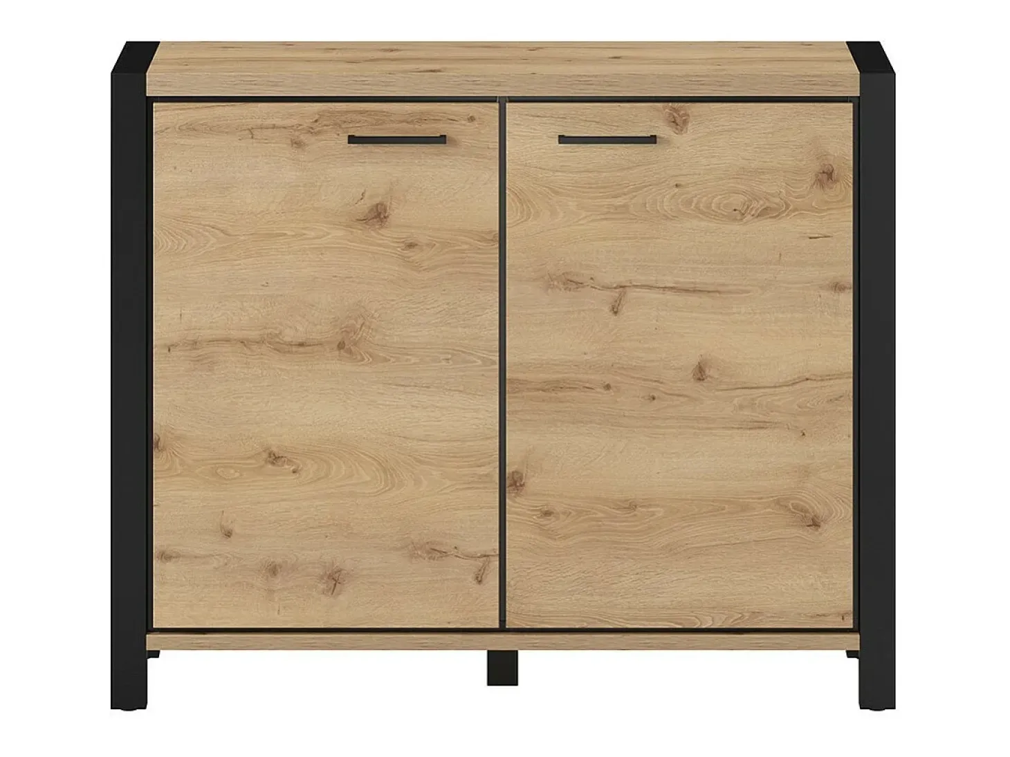 Buffet pequeño modelo 110cm colección TIVORA con 2 puertas color roble y negro.