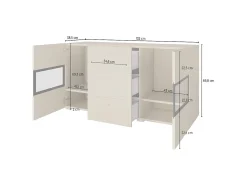 Buffet RAMOS – 2 puertas con cristales + 3 cajones – Gris efecto concreto y negro – Sin LED