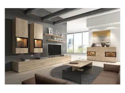 Buffet RAMOS – 2 puertas con cristal + 3 cajones – Color roble y negro – Diseño contemporáneo – LED no incluida