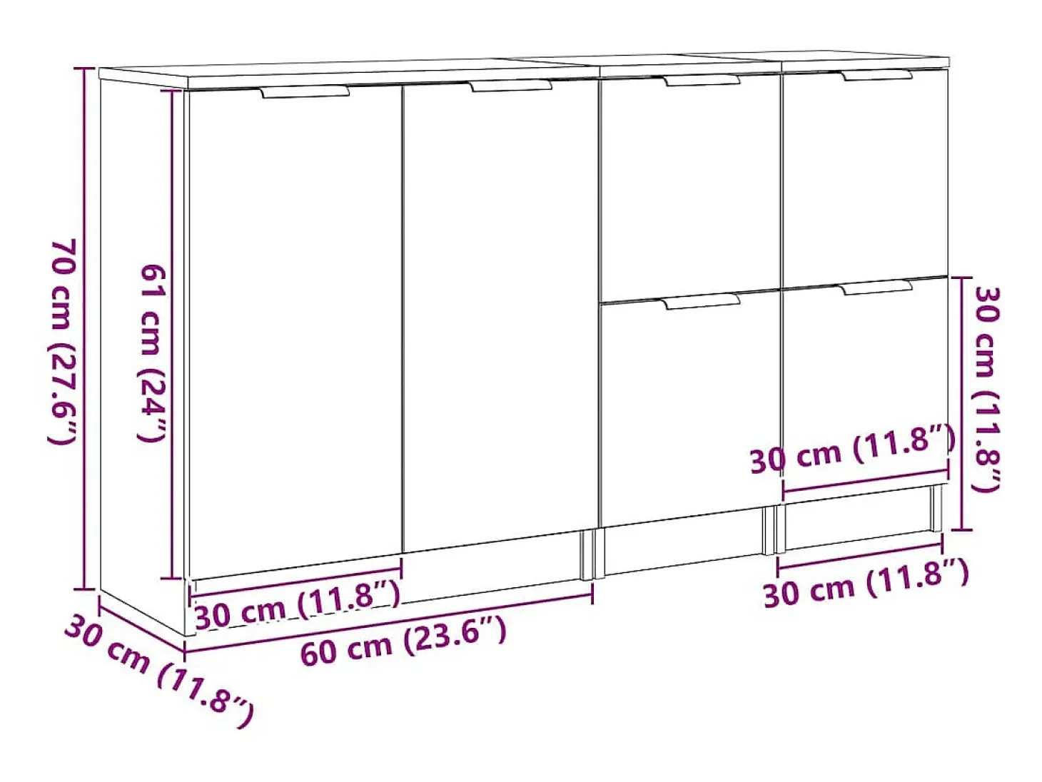 Buffet Roble Negro 180 x 30 x 70 cm Madera contrachapada