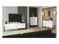 Buffet SALMA 2 puertas & 3 cajones Push-to-Open – Blanco Super Mate & Negro Mate, 184×90×40 cm