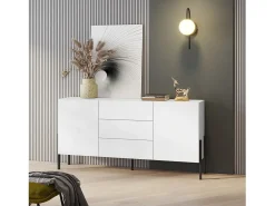 Buffet SALMA 2 puertas & 3 cajones Push-to-Open – Blanco Super Mate & Negro Mate, 184×90×40 cm