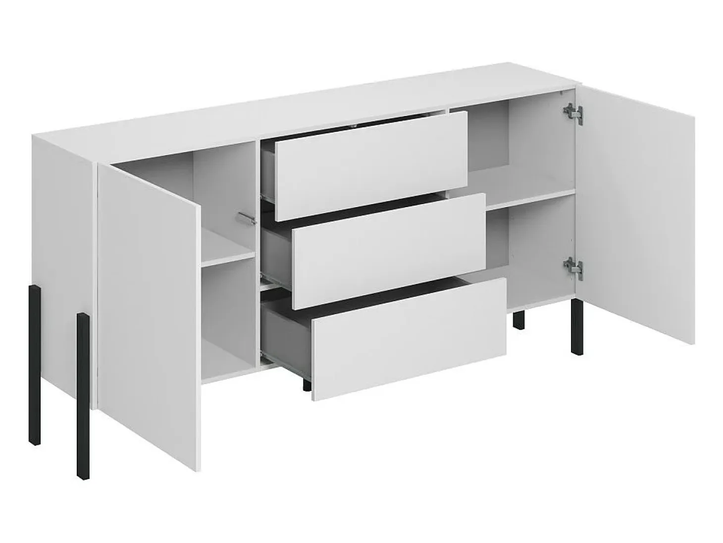 Buffet SALMA 2 puertas & 3 cajones Push-to-Open – Blanco Super Mate & Negro Mate, 184×90×40 cm