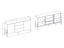 Buffet SALMA 2 puertas & 3 cajones Push-to-Open – Blanco Super Mate & Negro Mate, 184×90×40 cm