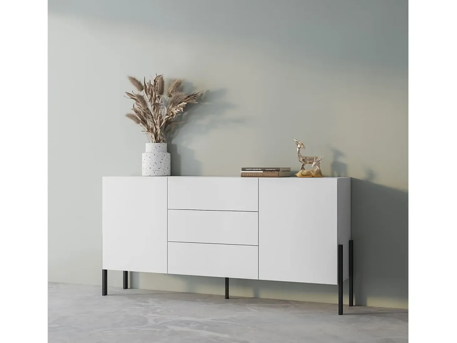 Buffet SALMA 2 puertas & 3 cajones Push-to-Open – Blanco Super Mate & Negro Mate, 184×90×40 cm