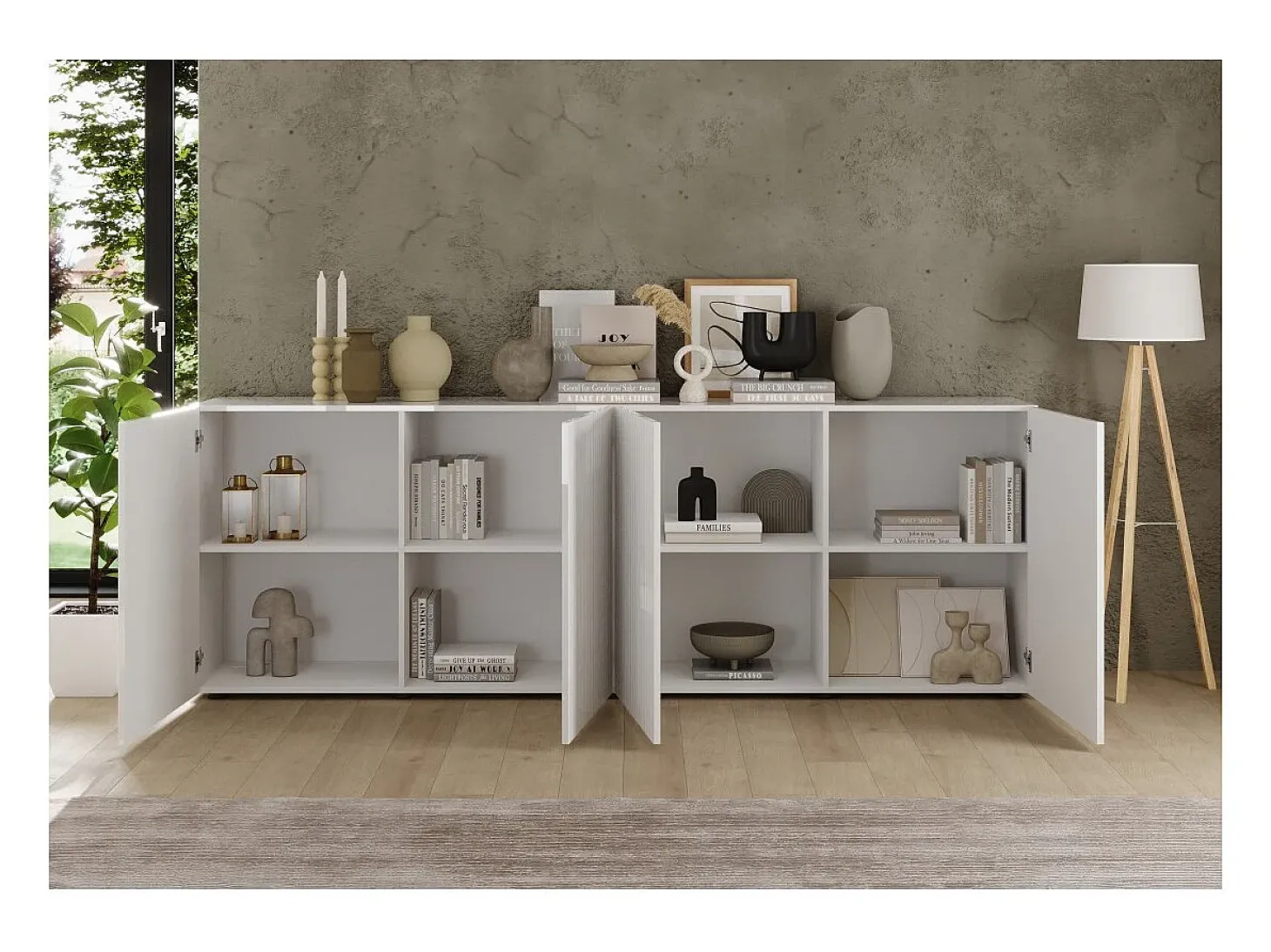 Buffet SCENA – 241×84×42 cm – 4 puertas – Blanco lacado