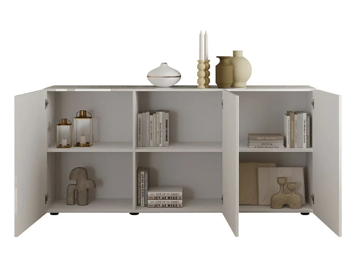 Buffet SCENA – L181 x H84 x P42 cm – 3 puertas – Blanco lacado brillante