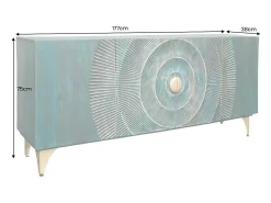 Buffet SOLARIS 180 cm en madera maciza tallada azul y dorada – 4 puertas