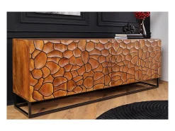 Buffet TERRAKAN 180 cm – Madera Maciza de Mango Marrón – Frente Tallado 3D
