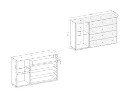 Buffet TONGA 138x87.5x43.5 cm con 4 cajones y 1 puerta, color blanco brillante.