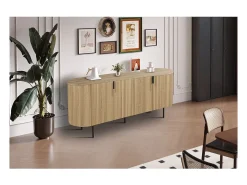 Buffet VAGOS – Color roble natural – 4 puertas – 200 cm – Gran aparador moderno – Almacenamiento espacioso