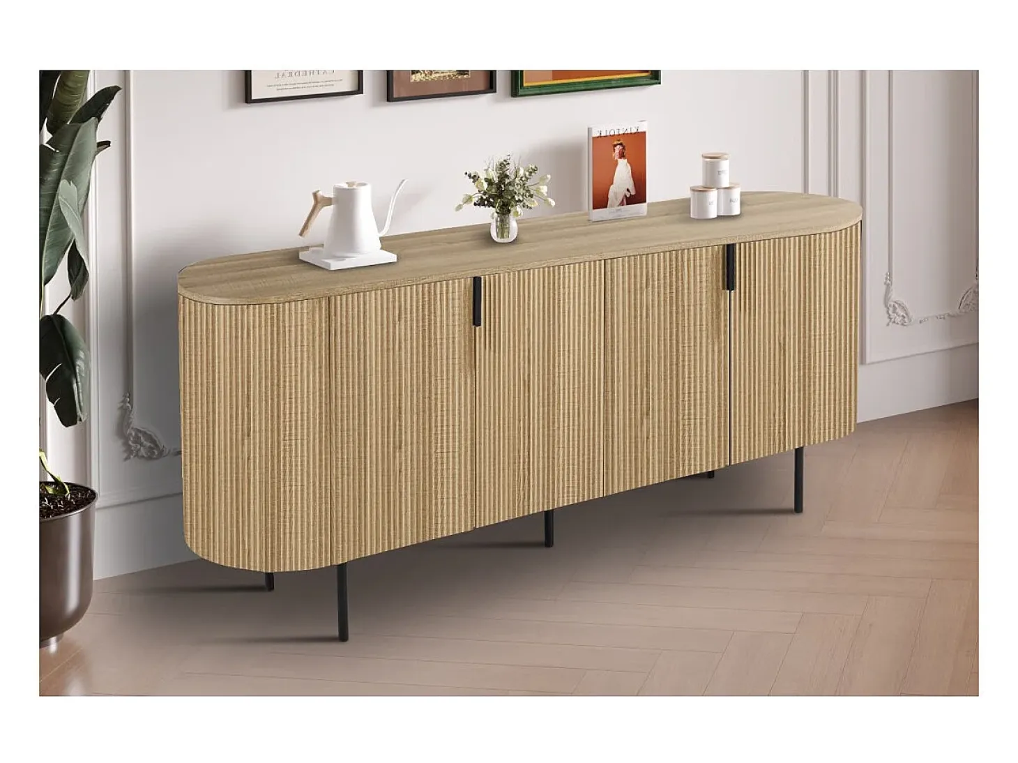 Buffet VAGOS – Color roble natural – 4 puertas – 200 cm – Gran aparador moderno – Almacenamiento espacioso