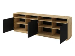 Buffet XL 240cm colección VILLA. Color roble y negro. 4 puertas y 4 nichos.