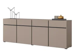 Buffet XL coloris beige et noir 225cm collection HAVANA. Aparador de diseño con 4 puertas y 4 cajones.
