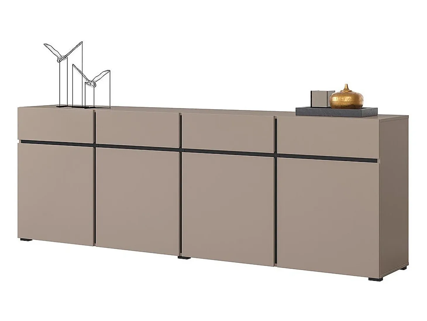 Buffet XL coloris beige et noir 225cm collection HAVANA. Aparador de diseño con 4 puertas y 4 cajones.