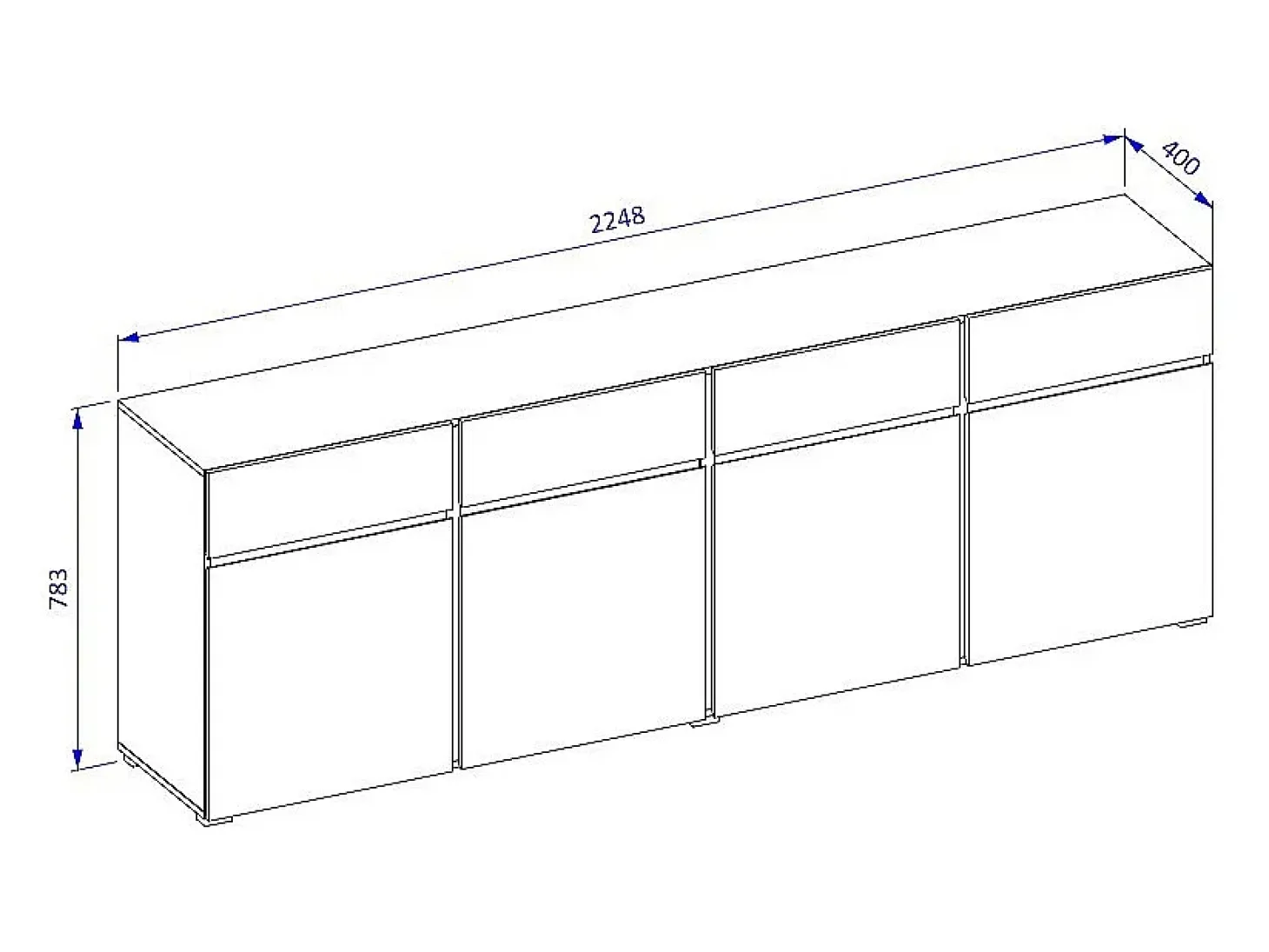 Buffet XL coloris beige et noir 225cm collection HAVANA. Aparador de diseño con 4 puertas y 4 cajones.