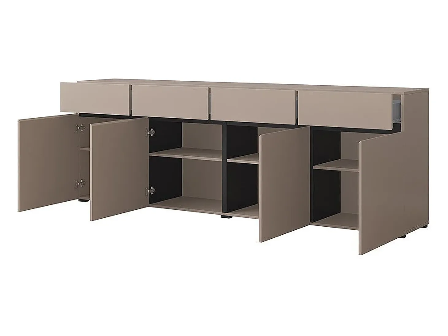 Buffet XL coloris beige et noir 225cm collection HAVANA. Aparador de diseño con 4 puertas y 4 cajones.