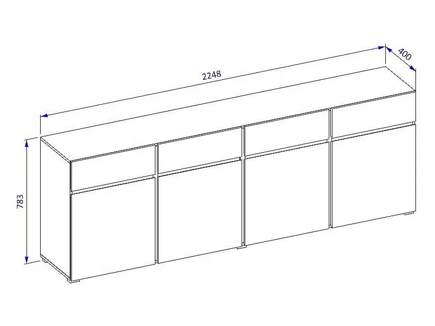 Buffet XL coloris chêne et noir 225cm collection HAVANA. Aparador de diseño con 4 puertas y 4 cajones.