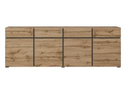 Buffet XL coloris chêne et noir 225cm collection HAVANA. Aparador de diseño con 4 puertas y 4 cajones.