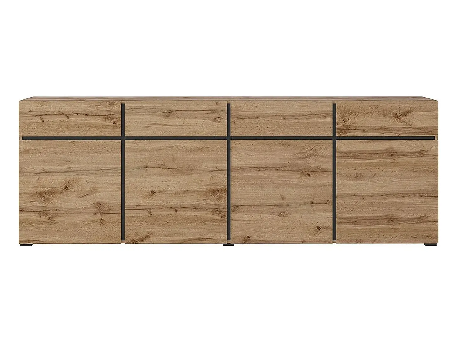 Buffet XL coloris chêne et noir 225cm collection HAVANA. Aparador de diseño con 4 puertas y 4 cajones.